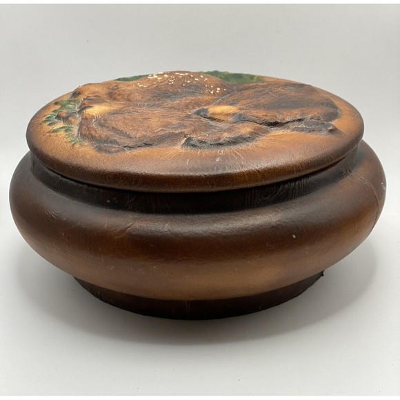 Tannereye Leathered Covered Box Bears on Lid Used - Picture 9 of 15